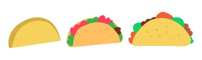 Taco. Flat design. Isolated icons. Hand drawn illustrations on white background. vector