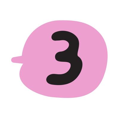 Number three. Pink speech bubble. Flat illustration. Graphic design on white background.