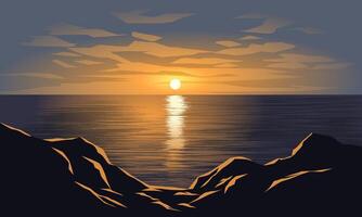 Beautiful view of sunset over ocean with rocks vector