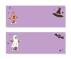 Set of Halloween backgrounds with copy space for text. Horizontal banner with retro characters vector