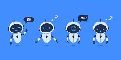 Set of different robots on blue background. illustration for AI concepts, technology designs, and futuristic projects vector