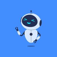 Cheerful robot looking and pointing up. illustration for tech-themed designs, AI concepts, and playful, futuristic projects vector