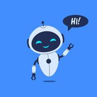 Cute robot saying hello. illustration on blue background for friendly AI designs and chatbot concepts vector
