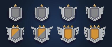 Player's progress emblem. Polished marble . Realistic coat of arms set in flat design style. Game rank and patents with stars. vector