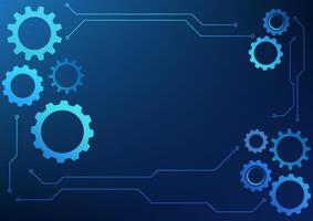 Technology background, multi-sized gears connected by circuit lines, representing the interplay of complex mechanical systems and constant innovation. vector