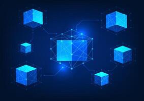 Blockchain technology, square blockchain boxes connected by lines and circuit lines, representing secure data structure and reliable transactions. vector