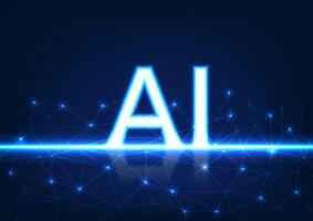 Artificial intelligence technology, AI, is in the center, with connecting lines around it, representing the network of AI operations and the interconnection of data in the modern technological world. vector