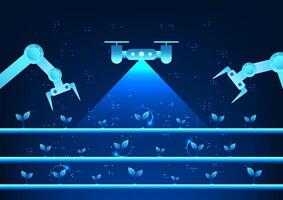 Smart Farm uses artificial intelligence to help manage the growth of produce, take care crop and temperatures, and make it green agriculture Green Technology reduces harmful impacts on the environment vector