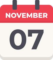 07 November- Daily Calendar Icon in flat design style red and white vector