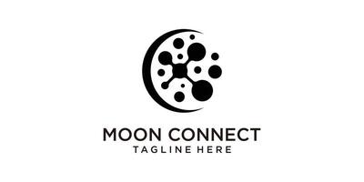 logo design moon and connection,circle,crescent,night,dream,connection,circuit,technology,cable,internet,logo design ,symbol,idea,creative. vector