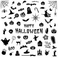 collection of halloween silhouette. Horror set of Halloween sticker sketch set. Set of halloween and magic elements. vector