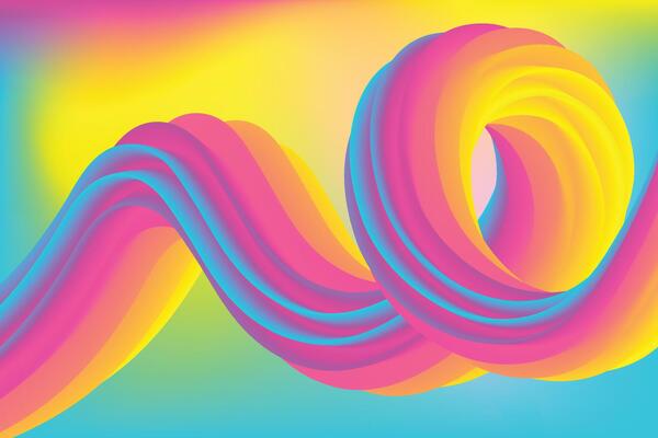 Abstract 3D Fluid Curves. Vibrant Gradient Design Background