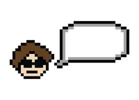 Cool face man or boy pixel 8 bit blank chat box minimal. vector
