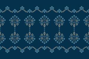 Fabric motif pattern color blue background pixel pattern cross stitch art. vector