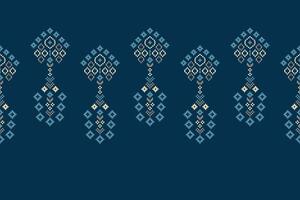 Fabric attern blue color background fabric motif pattern cross stitch. vector