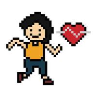 Man face happy smile run exercise jog cute pixel art. vector