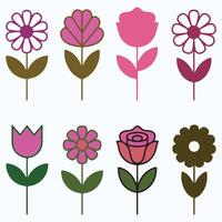 A set of artistic flowers with different colors and shapes vector