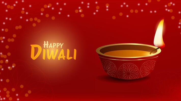 Indian festival of light Diwali. Victory goodness. Lamp is decorated patterns. Design banner postcard of advertising materials. illustration.