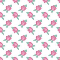 Seamless pattern of simple flowers and plant elements. illustration in cartoon style. vector