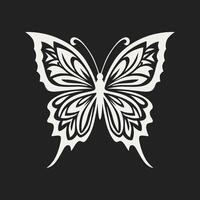 A stylized, black and white butterfly with intricate, geometric patterns on its wings vector