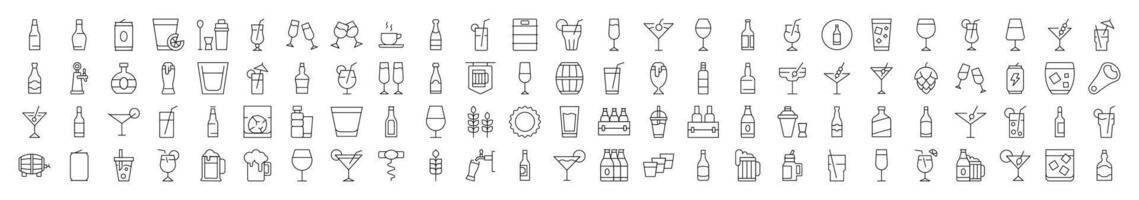 Line Icon Collection. Modern Collection for Design, Web Sites, Apps, Cards. Contains Linear Images of Beer, Coffee, Cocktail vector