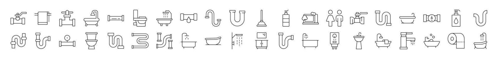 Plumbing, Faucet, Bathroom Simple Isolated Line Icons Collection. Editable Stroke. Suitable for Web Sites, Books, Cards, Apps vector