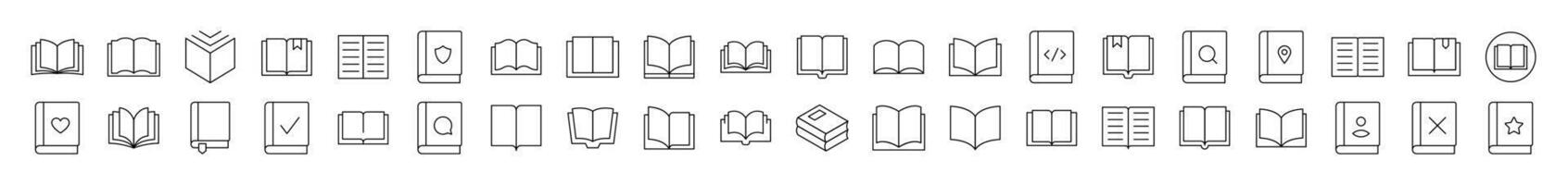 Opened Book Bundle of Thin Icons. Editable Stroke. Suitable for Web Sites, Books, Cards, Apps vector