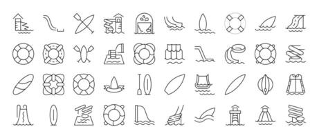 Lifeline and Water Slide Pack of Thin Icons. Editable Stroke. Suitable for Web Sites, Books, Cards, Apps vector