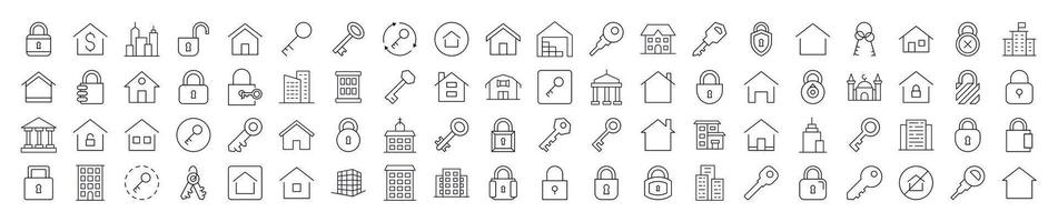 House and Real Estate Line Icon Collection. Editable Stroke. Minimalistic Linear Pictogram for Design of Cards, Apps, Banners, Posts vector