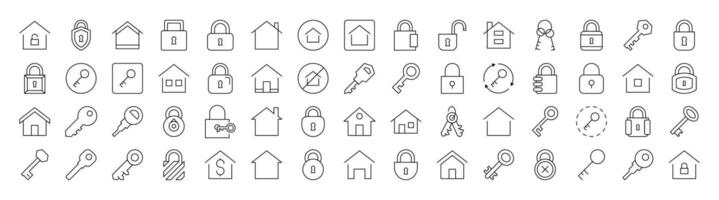 Real Estate Line Icon Collection. Modern Collection for Design, Web Sites, Apps, Cards. Contains Linear Images of House and Key vector