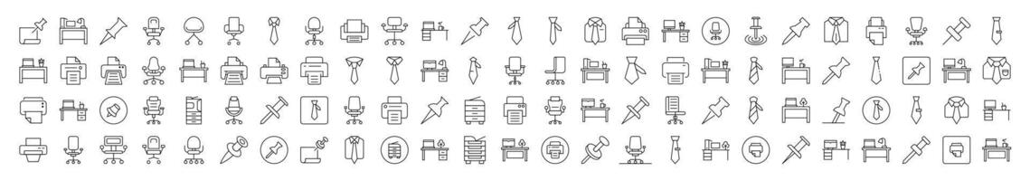 Collection of Office Related Line Icons. Editable Stroke for Design, Web Sites, Apps, Cards. Contains Linear Images of Push Button, Tie, Workspace vector