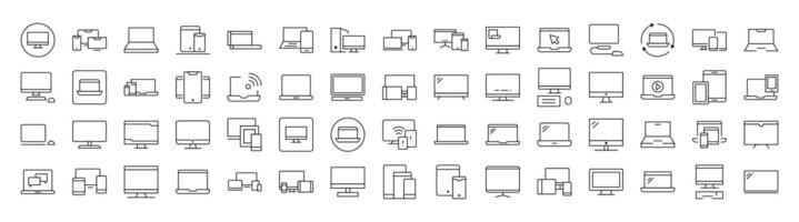 Laptop, Computer, Phone, Tablet Simple Isolated Line Icons Collection. Editable Stroke. Suitable for Web Sites, Books, Cards, Apps vector