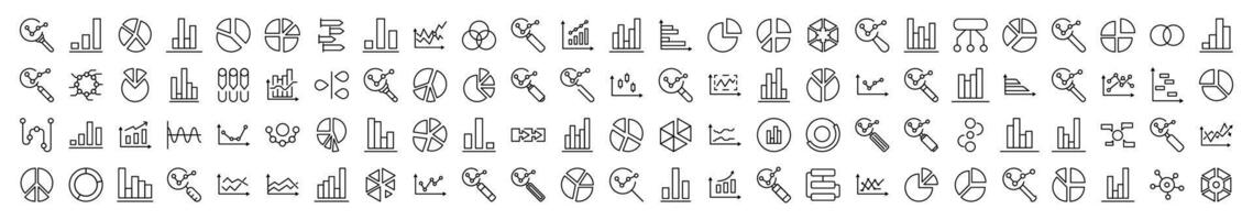 Magnifying Glass, Progress Bar, Pie Chart, Analytics Outline Simple Linear Image Collection. Editable Stroke. Suitable for Web Sites, Books, Cards, Apps vector