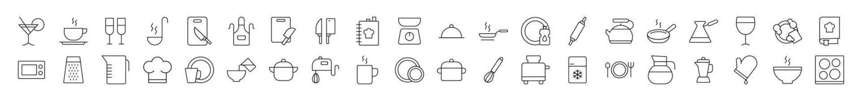 Kitchen and Cooking Icon Bundle. Contains Icons of Cutting Board, Frying Pan, Cutlery, Cookbook that Can Be Used for Design of Cards, Posts, Apps, Web Sites vector