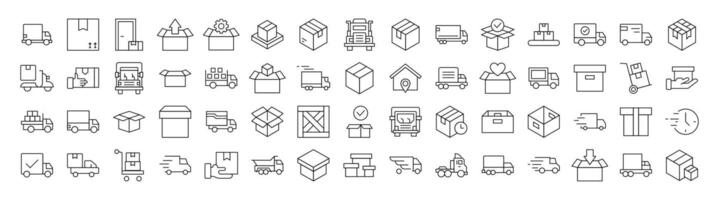 Bundle of Delivery Related Line Icons. Editable Stroke for Design, Web Sites, Apps, Cards. Contains Linear Images of Boxes and Vans vector