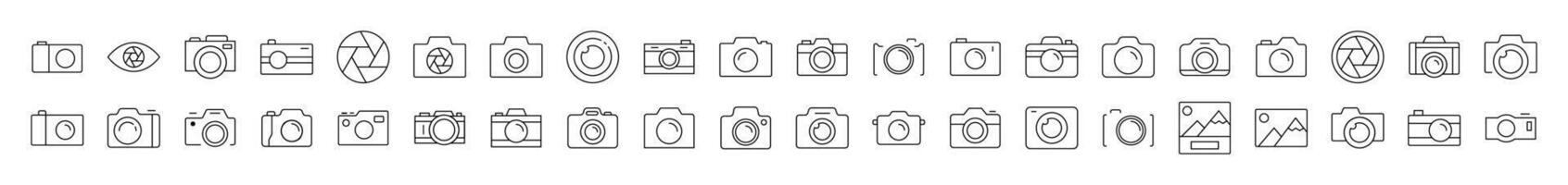 Photo Line Icon Pack. Modern Collection for Design, Web Sites, Apps, Cards. Contains Linear Images of Camera vector