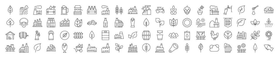 Agriculture Related Collection of Thin Icons. Contains Icons of Tractor, Plantation, Harvest. Editable Stroke. Suitable for Web Sites, Books, Cards, Apps vector