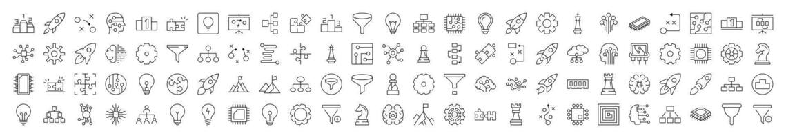Data and Analytics Icon Pack. Contains Icons of Puzzle, Funnel, Gear, Cogwheel, Spaceship that Can Be Used for Design of Cards, Posts, Apps, Web Sites vector