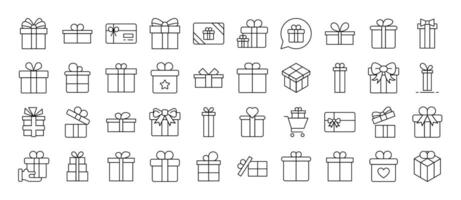 Giftbox, Box for Presents Simple Isolated Line Icons Collection. Editable Stroke. Suitable for Web Sites, Books, Cards, Apps vector