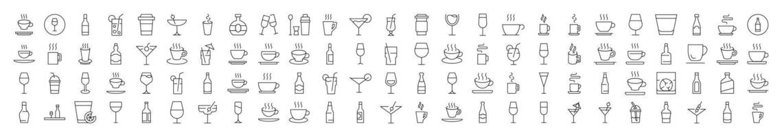 Coffee, Soft Drinks, Alcoholic Beverages Line Icon Pack. Editable Stroke. Minimalistic Linear Pictogram for Design of Cards, Apps, Banners, Posts vector
