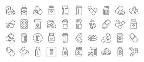 Meds and Treatment Icon Bundle. Contains Icons of Pills that Can Be Used for Design of Cards, Posts, Apps, Web Sites vector
