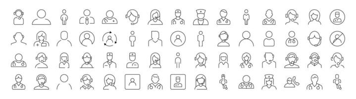 Set of Worker Related Line Icons. Editable Stroke for Design, Web Sites, Apps, Cards. Contains Linear Images of Doctor, Dispatcher, Office Worker vector