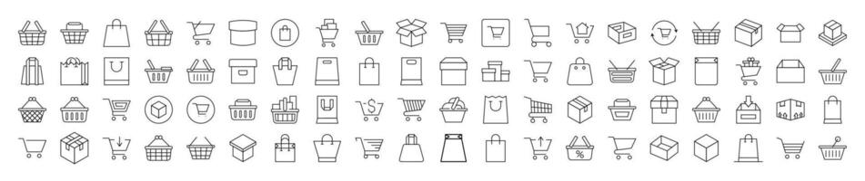 Shopping Cart, Bag, Delivery Icon Set for UI, Placards, Books, Apps. Editable Stroke. Suitable for Web Sites, Books, Cards, Apps vector