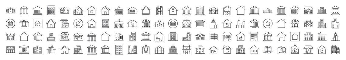 Different Constructions Outline Web Line Icons Collection. Editable Stroke. Minimalistic Linear Pictogram for Design of Cards, Apps, Banners, Posts vector