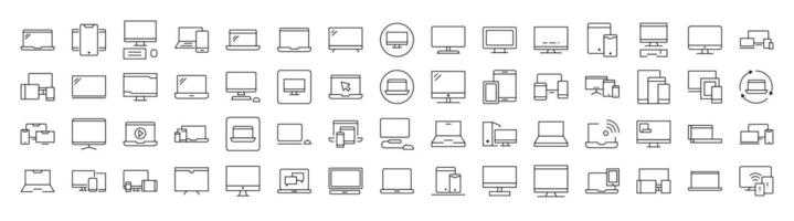 Laptop, Computer, Phone, Tablet Related Icon Set. Editable Stroke. Suitable for Web Sites, Books, Cards, Apps vector
