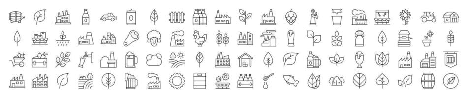 Agriculture Related Related Icon Set. Contains Icons of Tractor, Plantation, Harvest. Editable Stroke. Suitable for Web Sites, Books, Cards, Apps vector