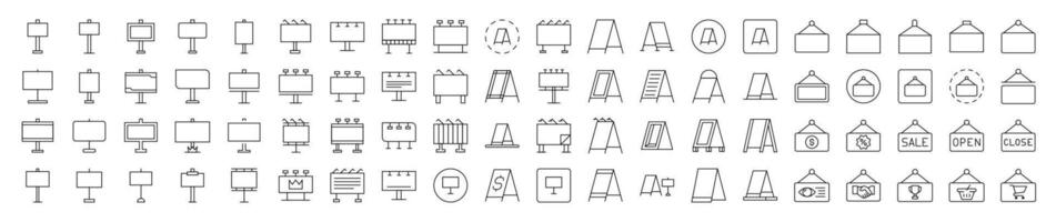 Sandwich Panel, Billboard, Signboard Line Icon Set. Editable Stroke. Minimalistic Linear Pictogram for Design of Cards, Apps, Banners, Posts vector