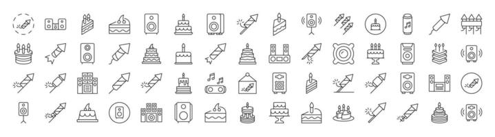 Simple Linear Icon of Holiday, Party, Fireworks, Cooks and Stereo. Editable Stroke. Minimalistic Linear Pictogram for Design of Cards, Apps, Banners, Posts vector