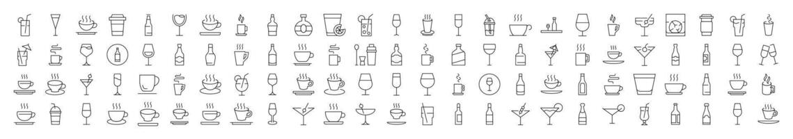 Coffee, Soft Drinks, Alcoholic Beverages Line Icon Collection. Editable Stroke. Minimalistic Linear Pictogram for Design of Cards, Apps, Banners, Posts vector