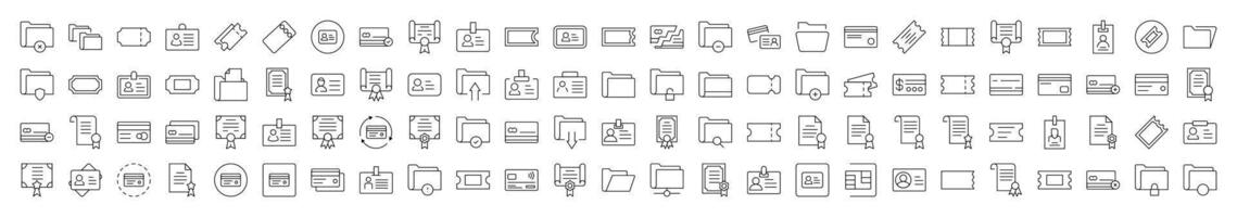 Documents Outline Simple Icons Bundle. Contains Icons of Documents, Cards, Awards, Folders, Badges that Can Be Used for Design of Cards, Posts, Apps, Web Sites vector
